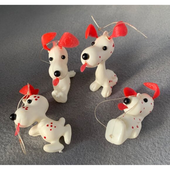 Set of 4 Dalmatian Dog Blow Mold Christmas Tree Ornaments with Red Ears & Spots - Picture 6 of 6